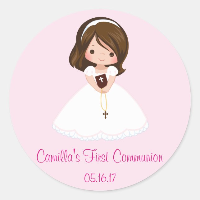 Girl First Communion Stickers Envelope Seals (Front)