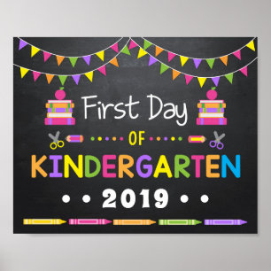 Girl First Day of Kindergarten, Chalkboard Sign