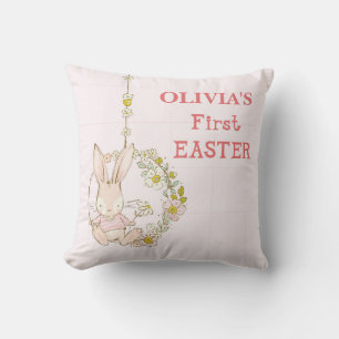 Girl First Easter Bunny on Flower Swing Cushion