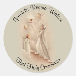 Girl First Holy Communion Catholic Remembrance Classic Round Sticker