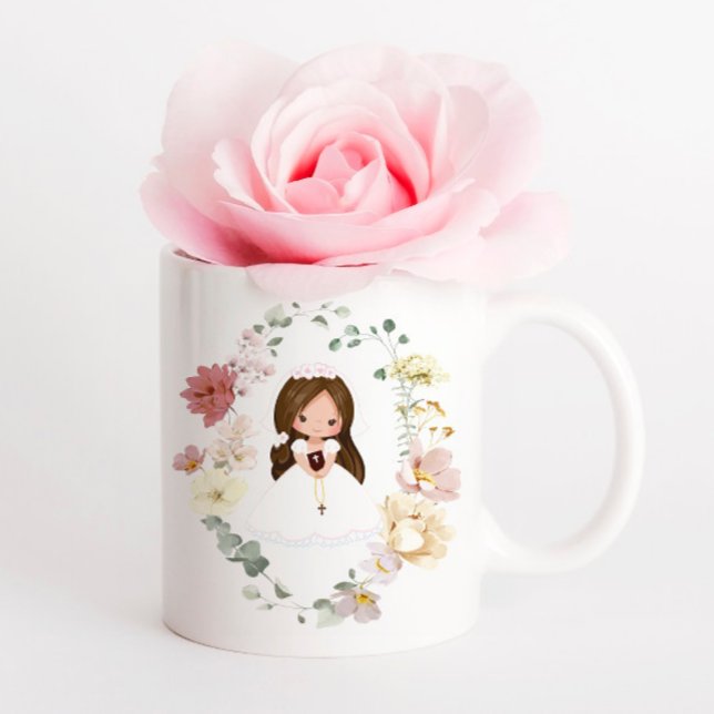 Girl First Holy Communion Greenery Wreath Coffee Mug (Creator Uploaded)