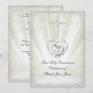 Girl First Holy Communion White Beige Heavenly 2 Invitation