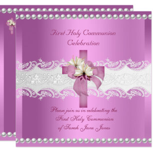 Pink White First Communion - 1st Holy Communion Invitations | Zazzle.com.au