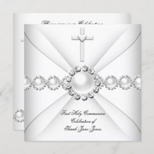 Girl First Holy Communion White Silver 2 Invitation