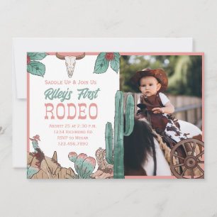 Girl First Rodeo Western Southwestern Cowboy Pink  Invitation