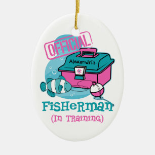 Girl Fisherman In Training Ceramic Tree Decoration