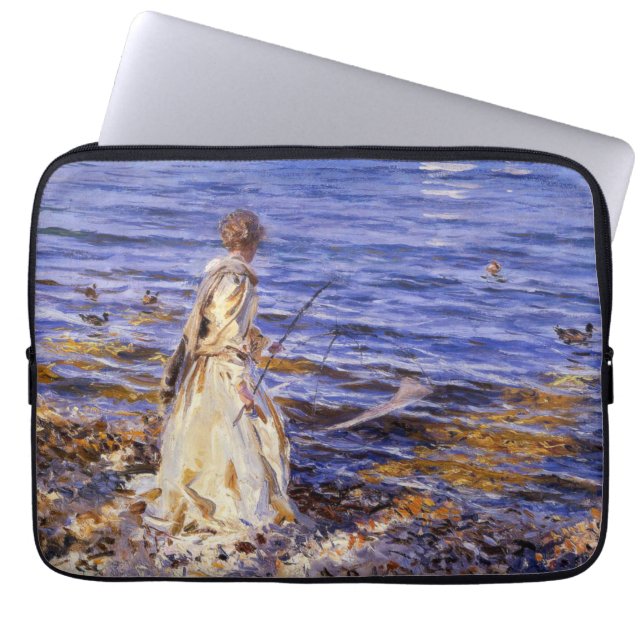Girl Fishing (by John Singer Sargent) Laptop Sleeve (Front)