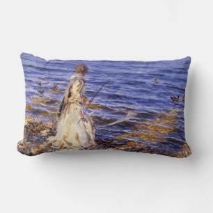 Girl Fishing (by John Singer Sargent) Lumbar Cushion