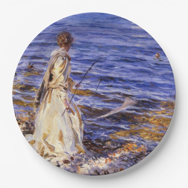 Girl Fishing (by John Singer Sargent) Paper Plate (Front)