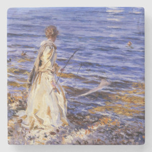 Girl Fishing (by John Singer Sargent) Stone Coaster