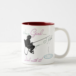 Girl Fishing Deal with it Fishing Gear Two-Tone Coffee Mug