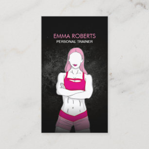 Girl Fitness Personal Trainer Grunge Dark Business Card
