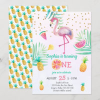 Girl Flamingo 1st Birthday Summer Watercolor