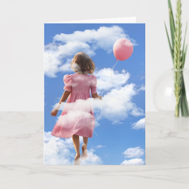 Girl Floating In Clouds With Ballon Card (Front)