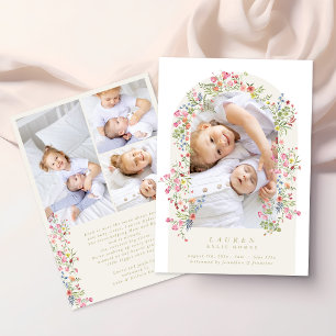 girl floral arch 4 photo custom text baby birth announcement