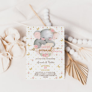 Girl Floral Elephant Baby Shower Invitation