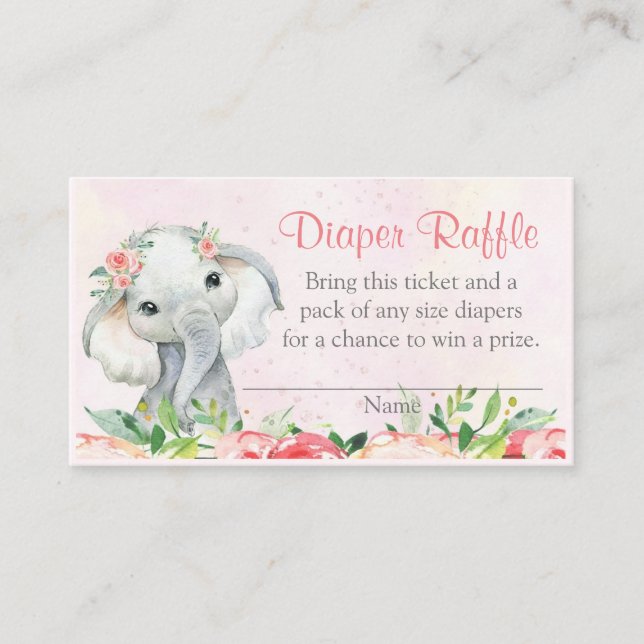 Girl Floral Elephant Diaper Raffle Tickets (Front)