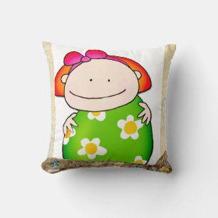 Girl Floral Green Flowers Throw Pillow