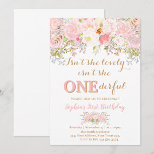 Girl Floral Isn't She Onederful 1st Birthday Invitation