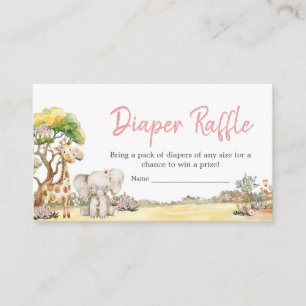 Girl Floral Jungle Safari Animals Diaper Raffle Enclosure Card