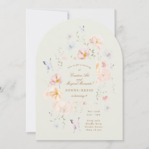 Girl Floral Teddy Bear Sage Arch Birthday Party In Invitation