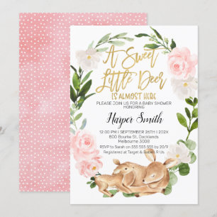 Girl Floral Wreath Deer Baby Shower Invitation