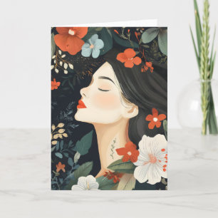 Girl Flowers Feminine Floral Holiday Card