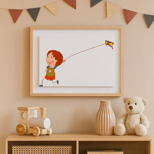 Girl Flying A Kite Poster