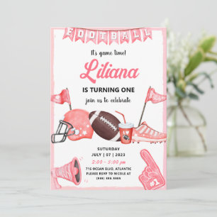 Girl Football Ball First Birthday Invitation