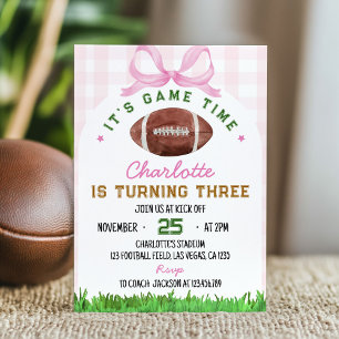 Girl Football Birthday Pink Bow Invitation Any Age