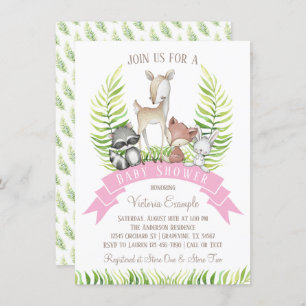 Girl Forest Woodland Greenery Baby Shower Invitation