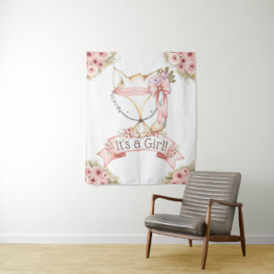 Girl Fox Baby Shower Backdrop Banner Tapestry