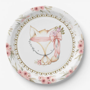 Girl Fox Baby Shower Paper Plates
