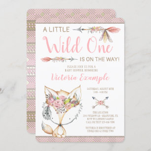 Girl Fox Wild One Baby Shower Invitations