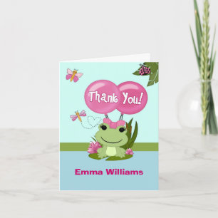 Girl FROG birthday Thank You Note Card