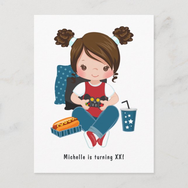 Girl Game Night Video Game Party Invitation Postcard (Front)