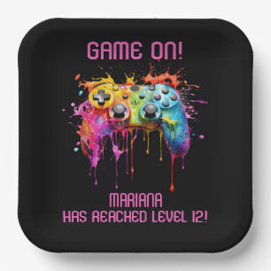 Girl Gamer Pink Video Game Party Paper Plate