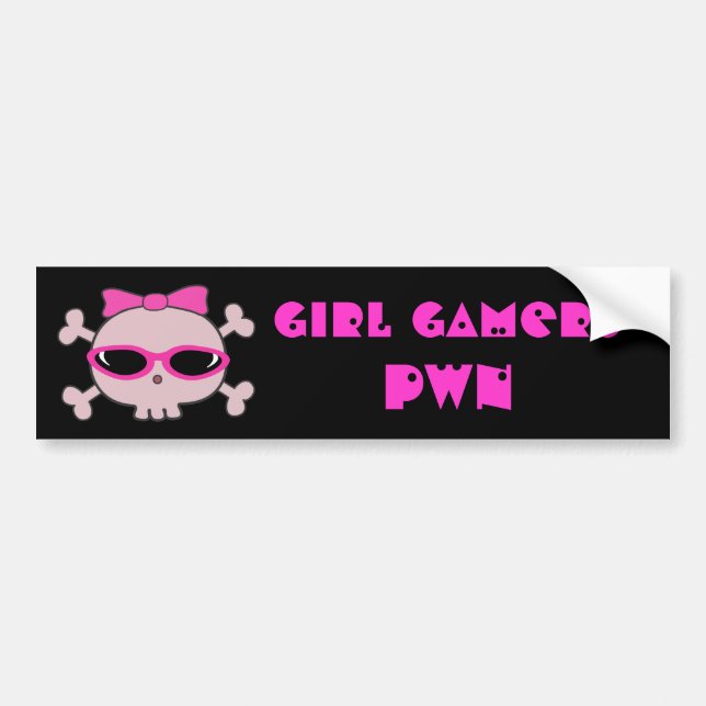Girl Gamers pwn Skull With Sunglasses Bumper Sticker (Front)