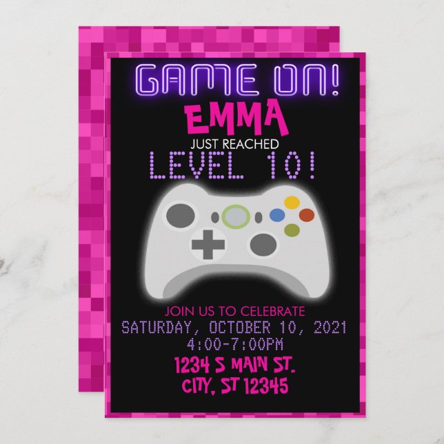 Girl Gaming Birthday Invitation (Front/Back)