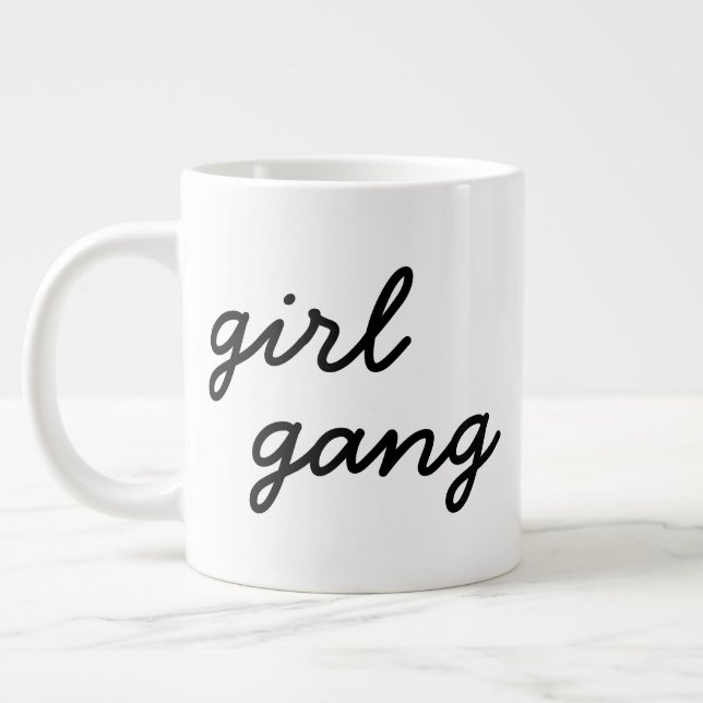 girl gang cute modern feminist girl power script  large coffee mug (Left)