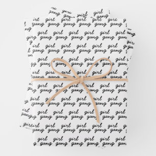 girl gang cute modern feminist girl power script  wrapping paper sheet