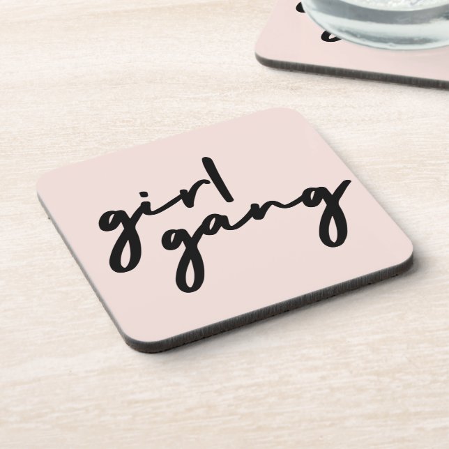 Girl Gang | Cute Pink Girl Power Modern Feminist Coaster (Left Side)