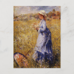 Girl Gathering Flowers by Renoir Postcard