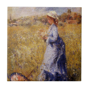 Girl Gathering Flowers by Renoir Tile