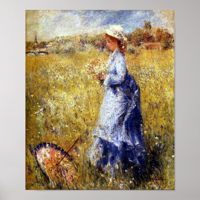 Girl Gathering Flowers Fine Art by Renoir Print (Front)
