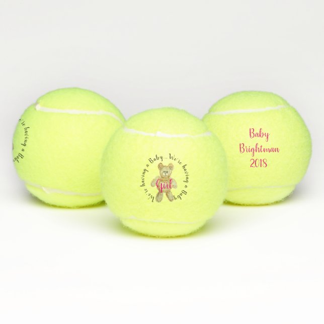 Girl Gender Reveal Tennis Ball with Teddy Bear (Multi)