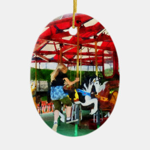 Girl Getting on Merry-Go-Round Ceramic Ornament