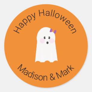 Girl Ghost and Candy  Halloween Favour Classic Round Sticker