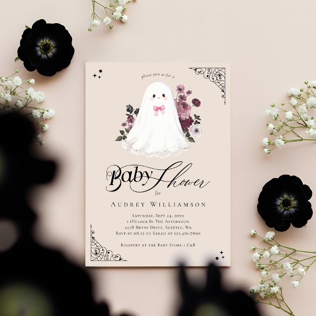 Girl Ghost Little Boo Floral Gothic Baby Shower Invitation (Girl Ghost Little Boo Floral Gothic Baby Shower Invitation)