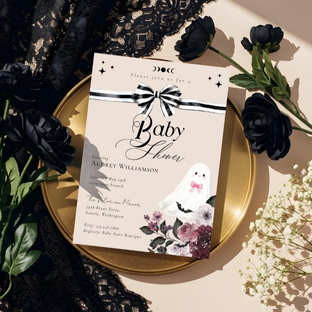 Girl Ghost Little Boo Floral Gothic Baby Shower Invitation (Girl Ghost Little Boo Floral Gothic Baby Shower Invitation)